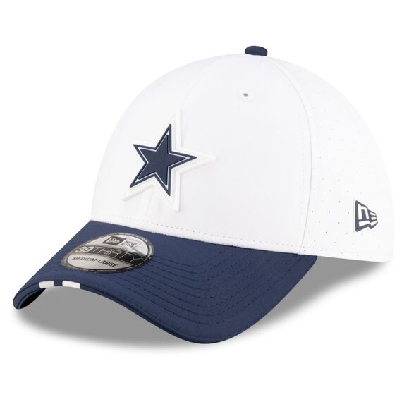Men's New Era White/Navy Dallas Cowboys 2025 NFL Training Camp 39THIRTY Flex Hat - Picture 1 of 3